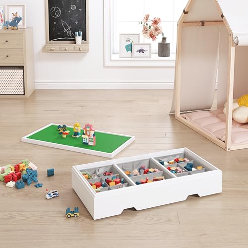 UTEX 3-in-1 Wooden Train Table: Lego-Compatible, Storage & Wheels
