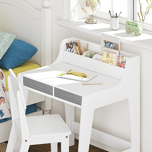 Wooden Kids Desk and Chair Set with Storage Bins