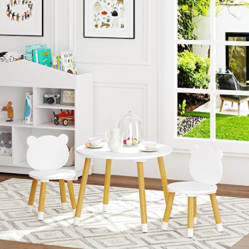 White Kids Wood Table and Chair Set for Toddlers